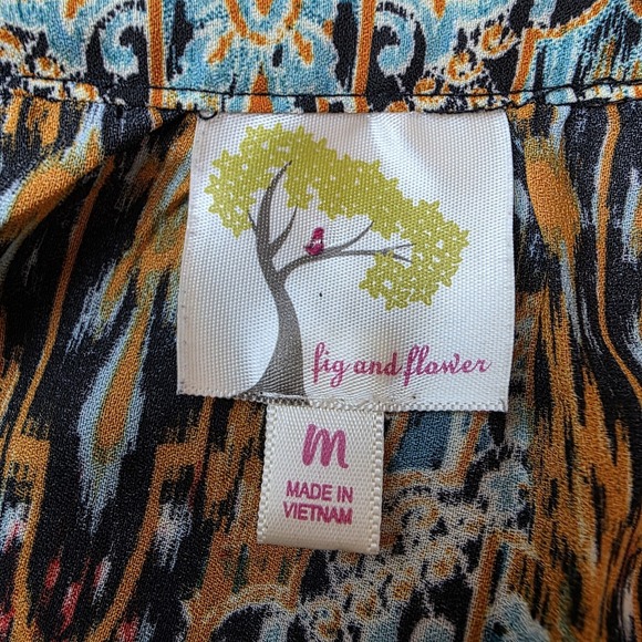 Fig and Flower Women's M Boho‎ Floral Blouse Multicolor 3/4 Sleeve Art to Wear - Picture 6 of 12